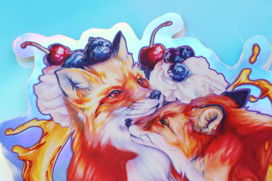 "Breakfast with Foxes" Rainbow Holographic Sticker
