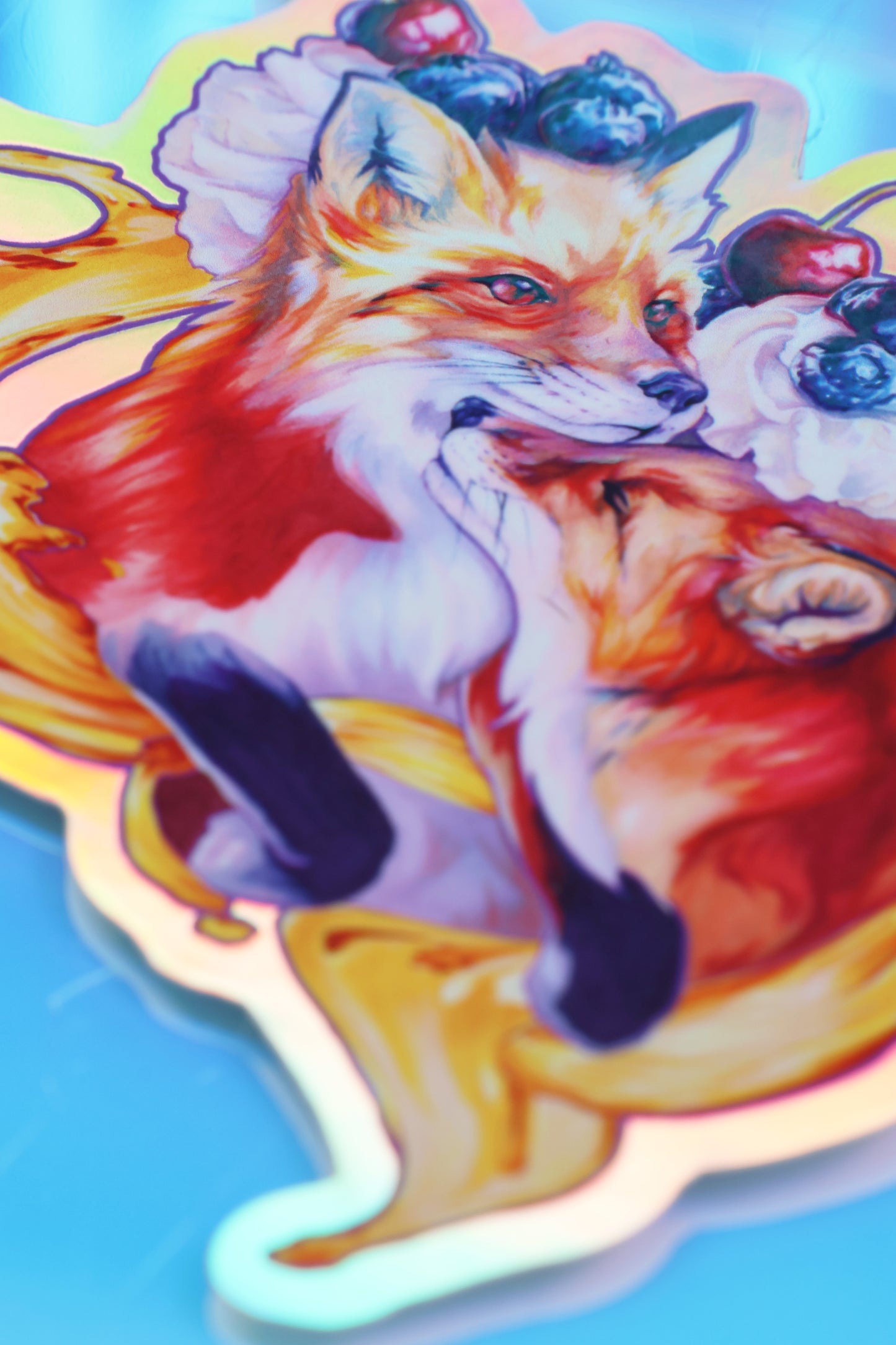 "Breakfast with Foxes" Rainbow Holographic Sticker