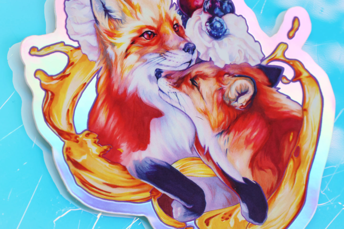 "Breakfast with Foxes" Rainbow Holographic Sticker