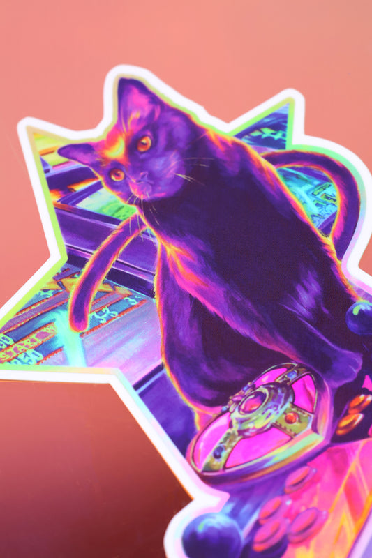 "Retro Hearts" Rainbow Holographic Sticker