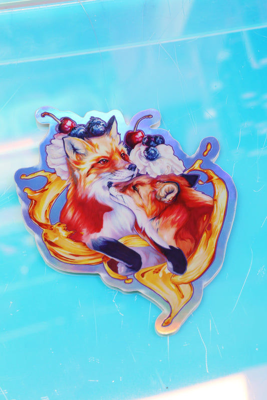 "Breakfast with Foxes" Rainbow Holographic Sticker