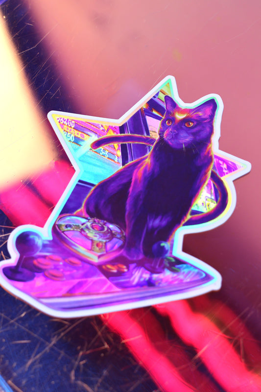 "Retro Hearts" Rainbow Holographic Sticker