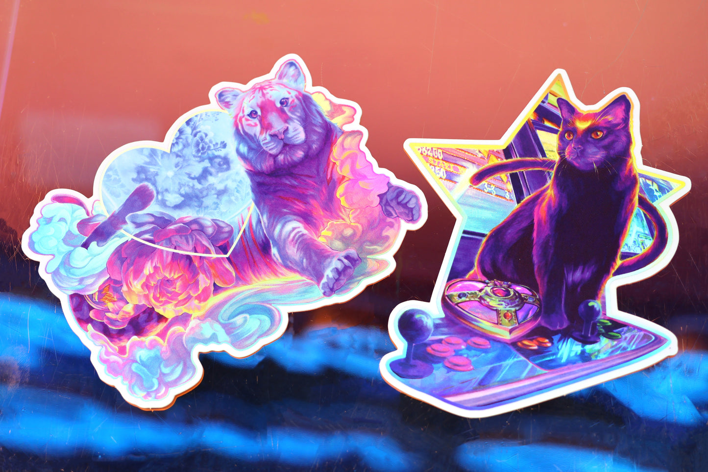 "Retro Hearts" Rainbow Holographic Sticker